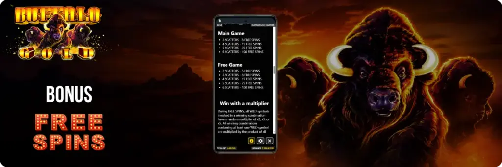 Buffalo Gold bonus round free spins screen